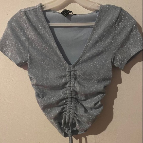baby blue ruched crop top - Picture 1 of 1